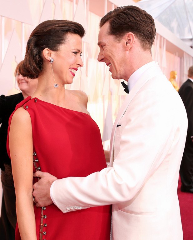 Бенедикт Къмбърбач (номиниран за Оскар за "Игра на кодове") дойде на церемонията с бременната си съпруга Софи Хънтър, с която се венчаха на 14 февруари.