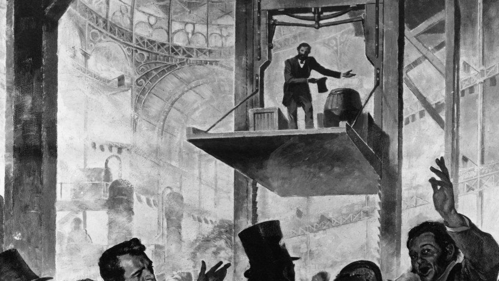 Elisha Otis Demonstrating Elevator