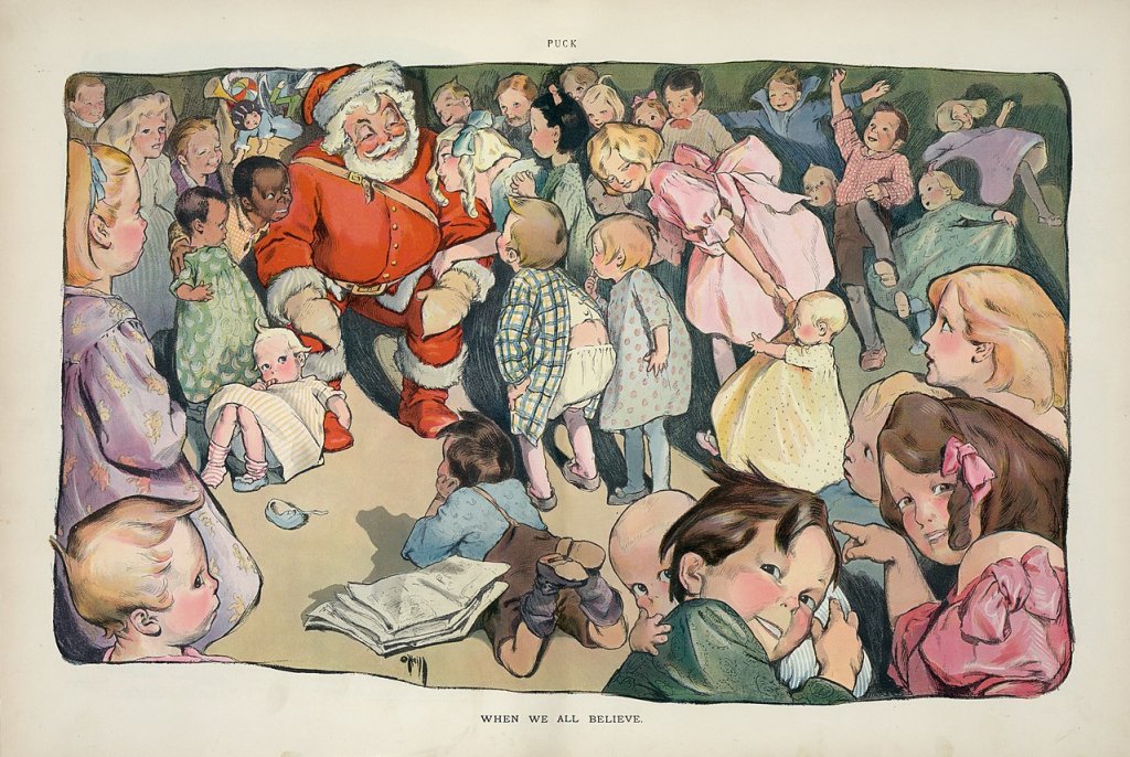 Rose_O'Neill_-_When_We_All_Believe_(Santa_Claus_and_children_illustration_from_the_1903_December_2_issue_of_Puck)