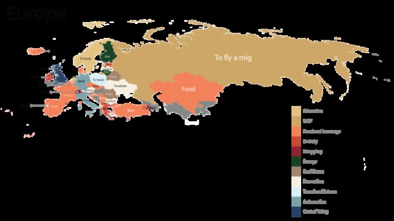 Очевидно в България, Украйна, Латвия и Австрия най-търсена е цената на проститутките, в Русия - на самолетите МИГ, във Франция - кроасаните, в Германия - автомобилите BMW, във Великобритания - цената на живота, а в Исландия, Турция, Чехия, Сърбия - на бирата.