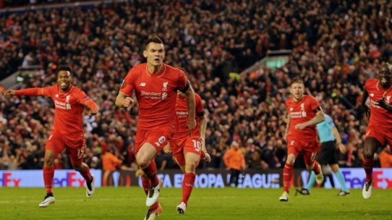 6. Ливърпул – Борусия Дортмунд 4:3
Лига Европа, четвъртфинал, 2016 г.
Ако Ливърпул спечели турнира през този сезон, тази победа ще мине още по-напред в класацията. Изминаха няколко дни, но емоциите още ни държат. Това бе един наистина велик мач и една наистина велика вечер на "Анфийлд".