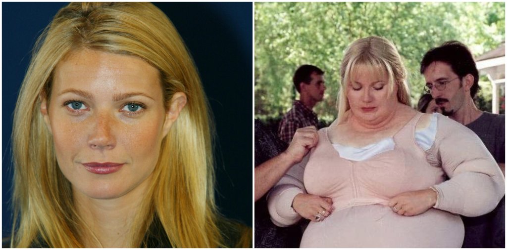 Гуинет Полтроу в “Свалячът Хал”
Комедията от 2001 г., която пропагандира, че няма да намерите любовта, докато не отслабнете, остана в съзнанието на зрителите и с неразпознаваемата Гуинет Полтроу. За да постигне ефекта на висящи тлъстини, актрисата облича огромен костюм, с който бута и чупи всичко, до което се докосне.