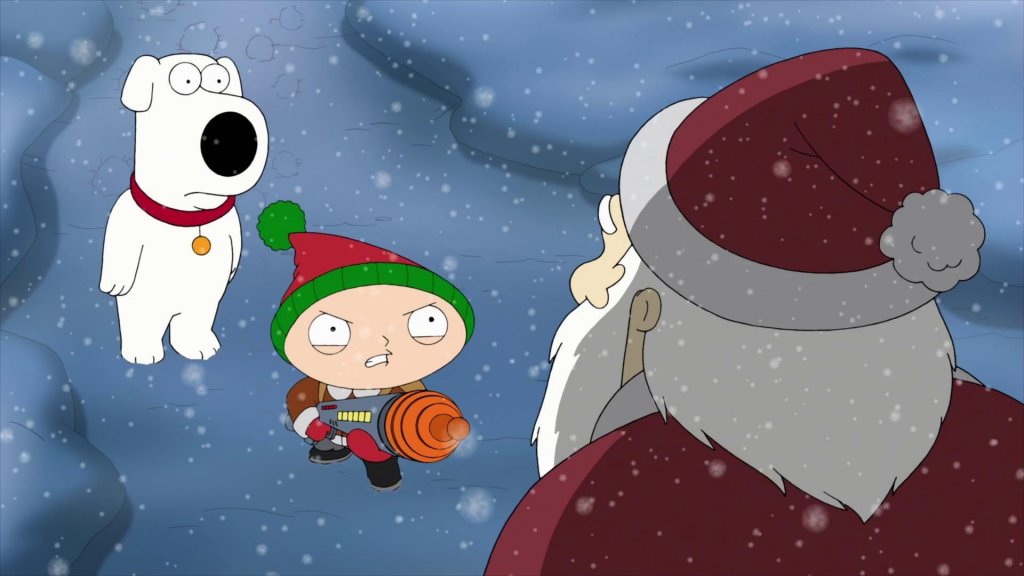Стюи и Брайън се опитват да убият Дядо Коледа„Не можеш да викнеш ченгетата на Дядо Коледа!“, крещи Стюи в епизод 7 от девети сезон. Той и Брайън са се насочили към Северния полюс, за да убият добрия старец, но там намират безобразно мръсна фабрика, пълна с изтормозени елфи и подивели елени. Всеки по-нататъшен опит Коледата да бъде спасена се оказва още по-катастрофален от предишния.