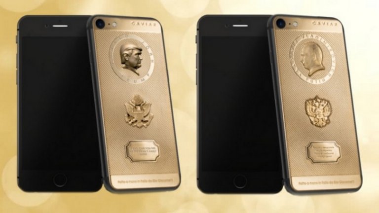 iPhone с позлатен гръб с ликовете на Тръмп или Путин