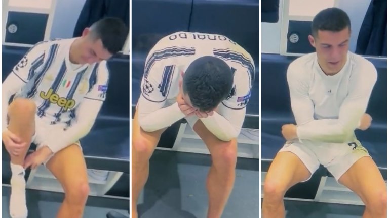 Сълзите на Кристиано Роналдо от съблекалнята след отпадането на Ювентус от Порто в Шампионската лига (видео)