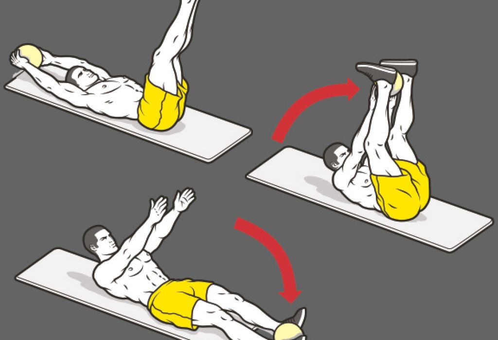3. V-образни коремни преси с прехвърляне на топка. 12 повторения.