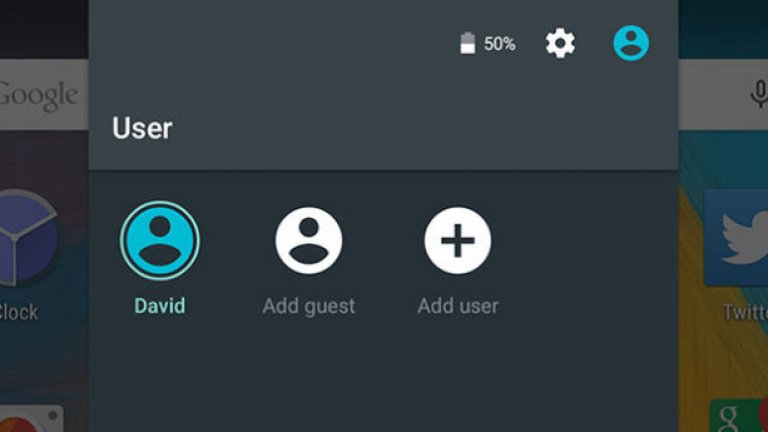 Освен Screen pinning-а, за който вече казвахме, с Android 5.0 идва и възможност за създаване на профили на няколко потребители, които да имат индивидуални настройки. Лесно може да бъде превключено и към Guest mode, когато някой иска да разгледа телефона ви.
