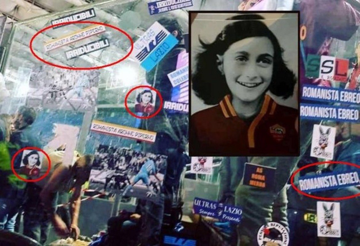 „Стадио Олимпико" осъмна в понеделник със стикери на Ане Франк, облечена във фланелка на Рома.