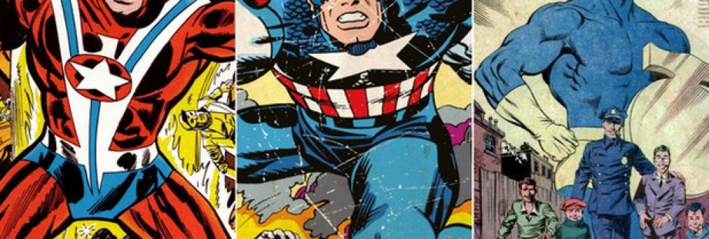 Капитан Америка, Guardian и Commander Steel
Капитан Америка и Guardian са патриоти, нямат конкретни суперсили, но боравят с почти неразрушими щитове. И двамата са създадени от Джак Кърби и Джо Саймън и дебютират почти по едно и също време, но в този случай оригиналът принадлежи на Marvel.
Капитан Америка е създаден през 1941, а Guardian е базиран на негови ранни скици и дебютира за DC през 1942 г. В края на 70-те DC отново изкопират Капитан Америка и създават персонажа Commander Steel, написан от Джери Конуей (който преди това е писал епизоди от комиксите за Капитан Америка). На външен вид Commander Steel още повече прилича на героя на Marvel, но неговата комикс поредица е спряна след само пет броя.