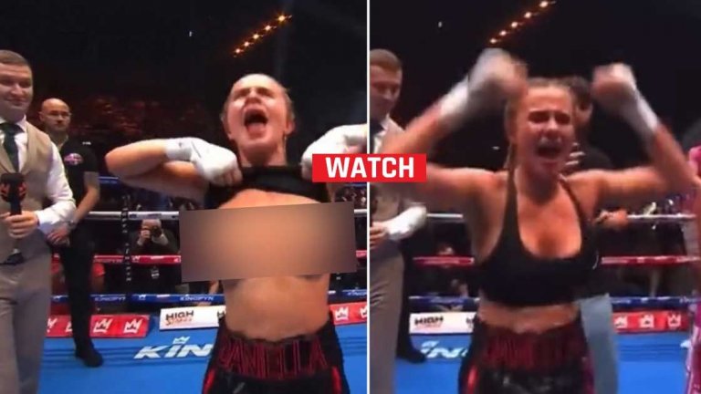 Боксьорка се съблече на ринга след победа (видео)