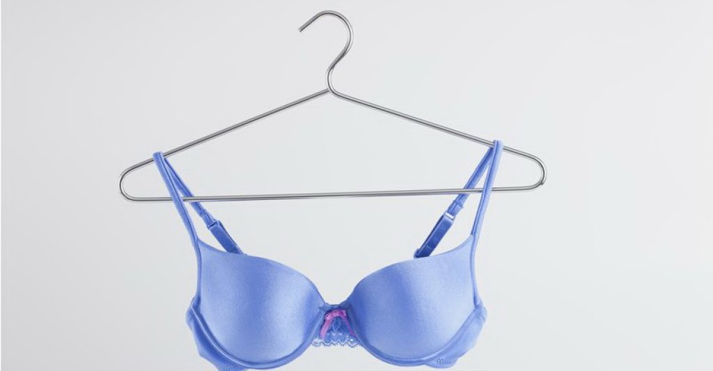 USA, Illinois, Metamora, Blue bra on hanger