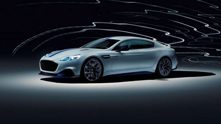 Aston Martin Rapide E 
Една от любимите автомобилни марки на Джеймс Бонд – Aston Martin – също не изостава в електромобилната надпревара. Rapide E е модификация на модела Rapide S, като последният разполага с 12-цилидров бензинов двигател. 
Rapide E обаче е олицетворение на електрическото бъдеще. Първият електромобил на Aston Martin идва с 600 конски сили под капака и ускорява от 0 до 100 км/ час за под 4 секунди. Максималната скорост, която вдига, е 250 км/ час, а с едно зареждане изминава до 320 км. 
Не забравяйте, че серията Rapide се води седан и по тази причина представянето й е малко по-различно от това на чисто спортните електромобили. От модела ще бъдат изработени 155 бройки с дата за доставка до средата на 2020 г. Необходимо е само да разполагате с 330 хил. долара и е ваш.