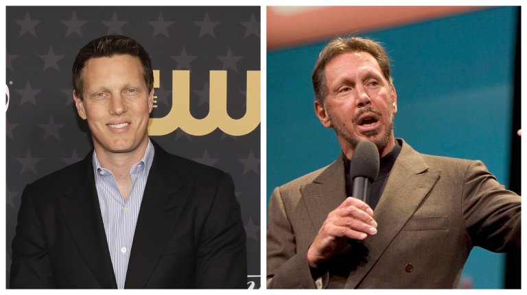 Изпълнителният директор на Paramount Skydance Дейвид Елисън (отляво) и неговият баща - милиардерът и съосновател на технологичната компания Oracle Лари Елисън