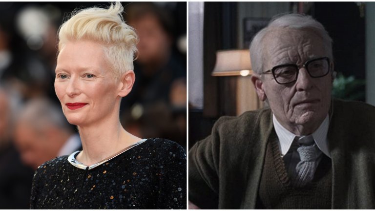 Тилда Суинтън в Suspiria
Тилда Суинтън вероятно е преминала през най-драстичната трансформация от актрисите в този списък, тъй като за ролята си в Suspiria на Лука Гуаданино тя сменя пола - играе 82-годишен мъж с протеза на единия крак. И преди този образ се говореше, че актрисата има леко андрогинен вид, но след Suspiria показа, че безпроблемно може да изиграе мъж и никой да не забележи.