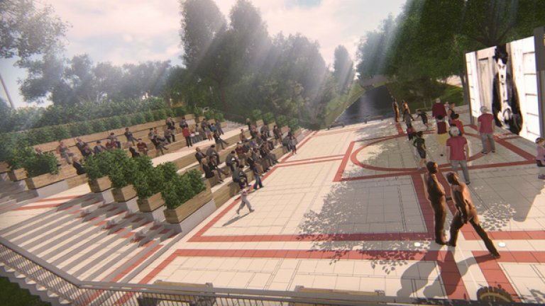 Амфитеатър, част от Алеята на спорта, където ще се излъчват филми и спортни събития