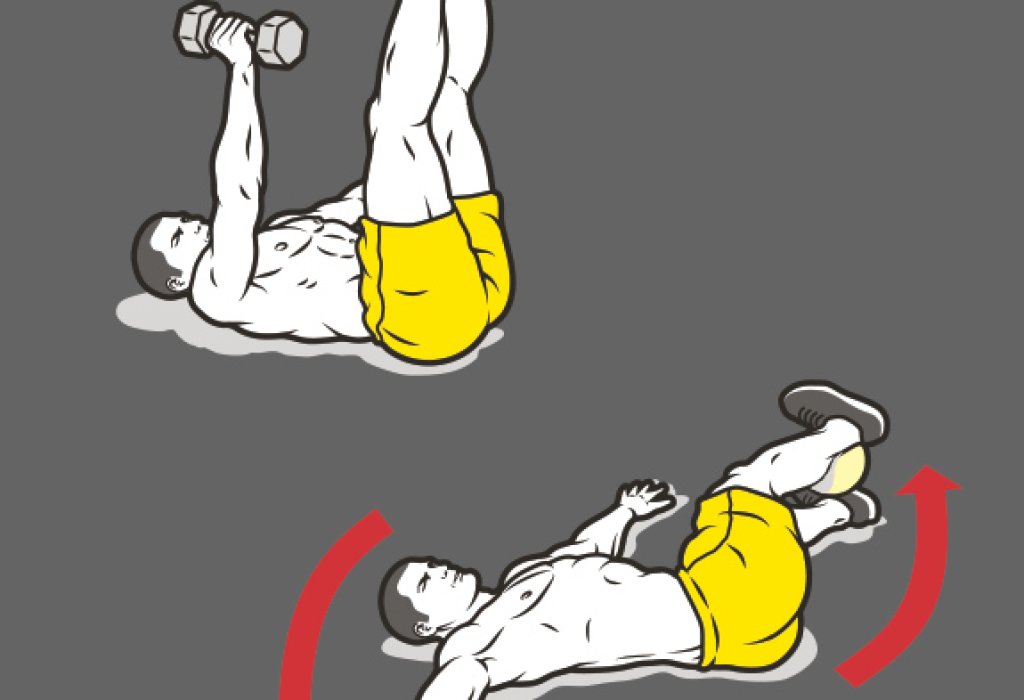 8. Разгъвате до долна позиция и свивате до над тялото. По 10 повторения на страна.