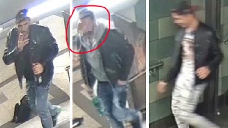 Арестуваният българин (в средата) не е извършителят на престъплението. Той обаче не помага на жертвата, а само вдига бутилка бира от земята и си тръгва. 