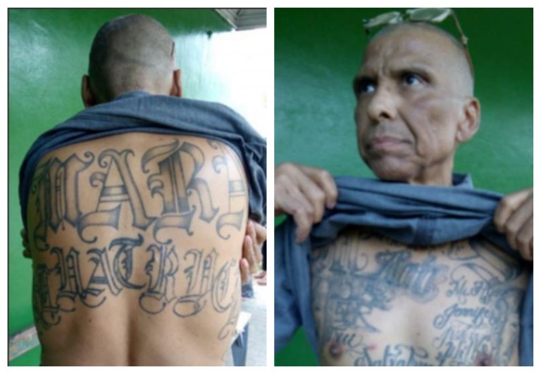 Снимки на арестувания Хосе Вилфредо Аяла и татуировките му.