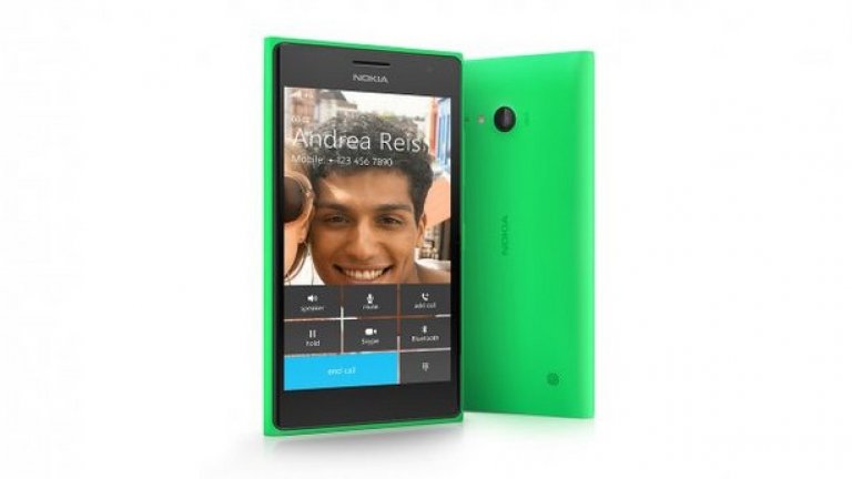 8. Nokia Lumia 735
Вторият телефон с Windows в списъка е всичко, което може да иска един почитател на селфитата с чудесната му 5MP предна камера и ярко оцветен корпус, с който да изпъквате в тълпата.
Но дори да не сте фенове на това да напълните интернет с близки кадри на лицето си, има и какво друго да харесате за Lumia 735.
4,7 инчовият екран с 720p резолюция изглежда особено добре, макар че четириядреният 1.2 GHz процесор, заедно с 1 GB RAM, понякога се затрудняват със задачите спрямо останалите модели в класацията.
Въпреки малко по-слабата производителност обаче, Lumia 375 е прилично бюджетно решение, което ще допадне на по-младите, които обичат селфитата.
Предимства: 
+ прилична предна камера
+ HD екран
Недостатъци:
- Досадна клавиатура
- Усеща се леко муден при употреба