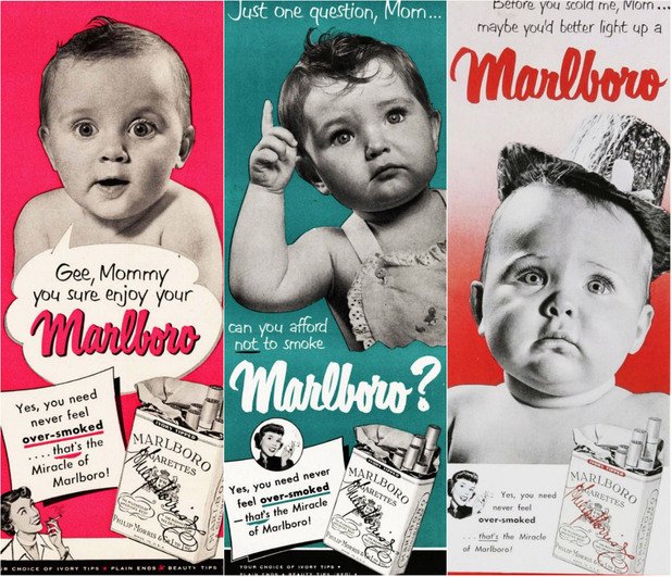 Три реклами на цигари "Малборо", в които детето съветва майка си да пуши