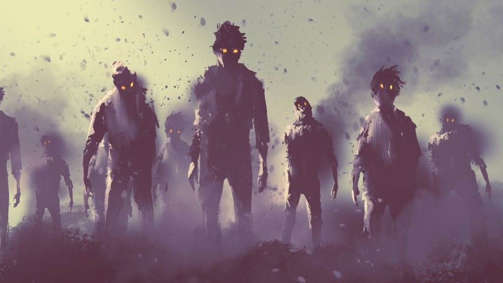 zombie crowd walking at night,halloween concept