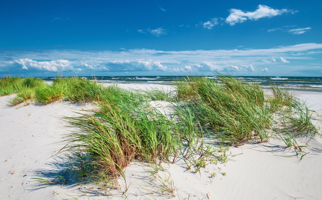 Дуеоде, остров Борхолм, Дания
Борхолм е на Балтийско море и е популярно туристическо място. В южния му край плаж Дуеоде привлича посетители с финия си бял пясък, плитки води и великолепни залези.
Край плажа има и фар, от върха на който мястото се разкрива в пълния си блясък.