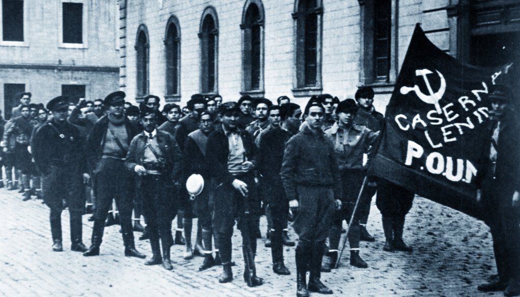 POUM militia guards the Headquarters of the POUM in Barcelona.