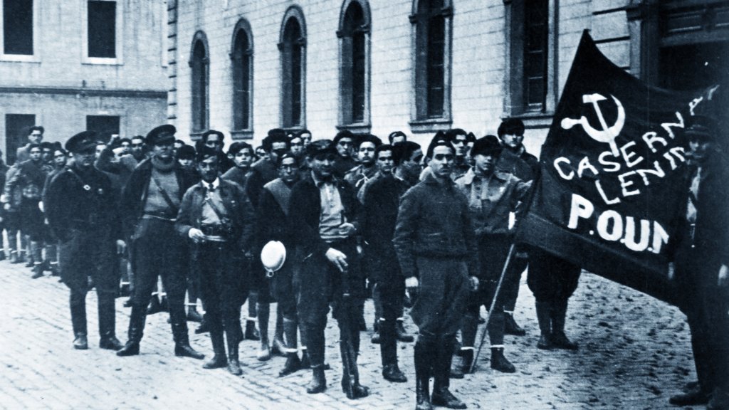 POUM militia guards the Headquarters of the POUM in Barcelona.
