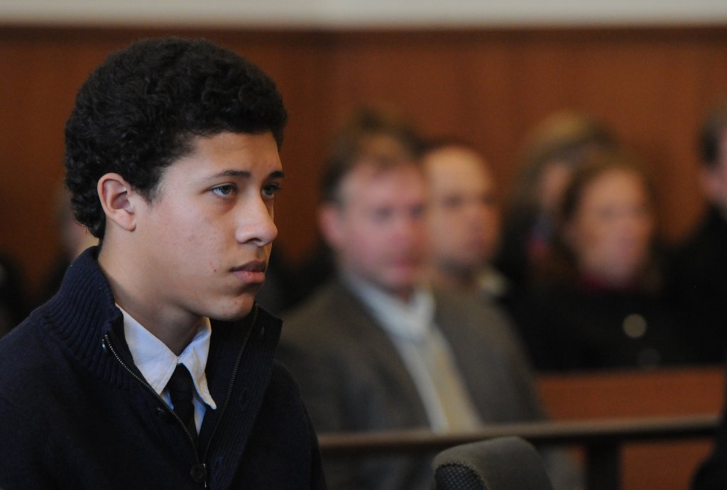 (Salem, MA 01/30/14)  Philip Chism is seated at  his arraignment  inside Salem Superior Court  on Thursday, January 30, 2014.  Staff photo by Patrick Whittemore.