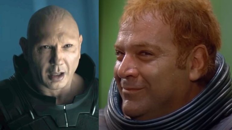 Рабан
Племенникът на барон Харконен - Глосу Рабан, неслучайно носи прозвището "Звяра". Той налага с острие в ръка волята на чичо си, а ролята изисква по-едър (и не особено интелигентно изглеждащ) актьор.
Такъв е бившият кечист Дейв Батиста, който играе Рабан във версията на Вилньов. Батиста вече има нелоша актьорска биография - гледали сте го като Дракс в "Пазителите на галактиката" и "Отмъстителите", имаше малка роля в "Блейд Рънър 2049", също на Дени Вилньов, "Армията на мъртвите" на Зак Снайдър и филма за Джеймс Бонд "Спектър".
Рабан от 1984 г. е изигран от Пол Смит, актьор, снимал се във филми и сериали предимно през 70-те години, където най-често играе лошия. Има роли в "Среднощен експрес" (1980 г.), "Червената Соня" (1985 г.), а също така е Блуто в игралната версия на Попай Моряка от 80-та, където Робин Уилямс е в главната роля.