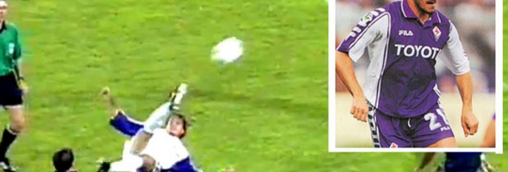 Мауро Бресан, Фиорентина срещу Барселона, 1999-а.
Такъв гол не се вижда повече от веднъж в живота.
Според класацията на ITV той бие дори този на Зидан.
Бресан хвана топката със задна ножица от около 30 метра, тя направи перфектната парабола и влезе под гредата.