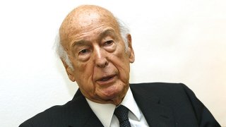 Former France's President Valery Giscard d'Estaing speaks during an interview with Reuters in Paris