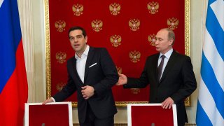 Russian President Vladimir Putin meets with Greek Prime Minister