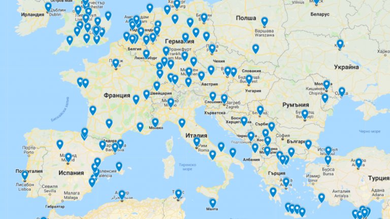 Карта на българските избирателни секции по света