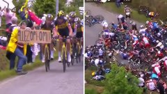 Как жена с картон предизвика масово падане на "Тур дьо Франс" (видео)