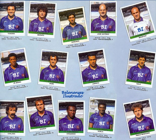 Картичките "Панини" на Беленензеш за сезон 1990-1991 г. Михайлов е на първия ред вдясно.