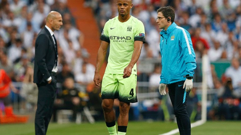 Венсан Компани (Белгия). Защитникът е сред най-злощастните играчи в съвременния футбол. Травмата, която извади капитана на Манчестър Сити от полуфинала в Шампионската лига на "Бернабеу", бе под №33 в кариерата му. Тя ще го задържи извън на терена в продължение на 4 месеца.