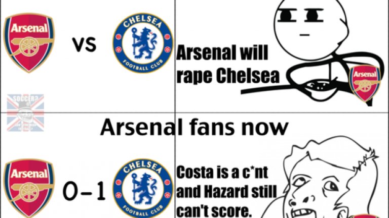 Феновете на Арсенал преди и след загубата от Челси