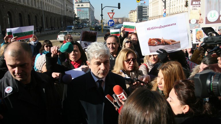 Министър Нено Димов дойде на протеста за лъвчетата Терез и Масуд
