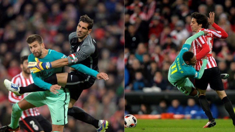 3. Дузпите на „Сан Мамес” 
„Искаме да играем футбол, а не рулетка”, избухна Жерар Пике след мача. Този път в центъра на скандалите бе съдията Фернандес Борбалан, който на два пъти не уважи претенциите на Барса за дузпа, като при втория можеше да бъде и изгонен Ариц Адурис. Атлетик спечели с 2:1 в края.