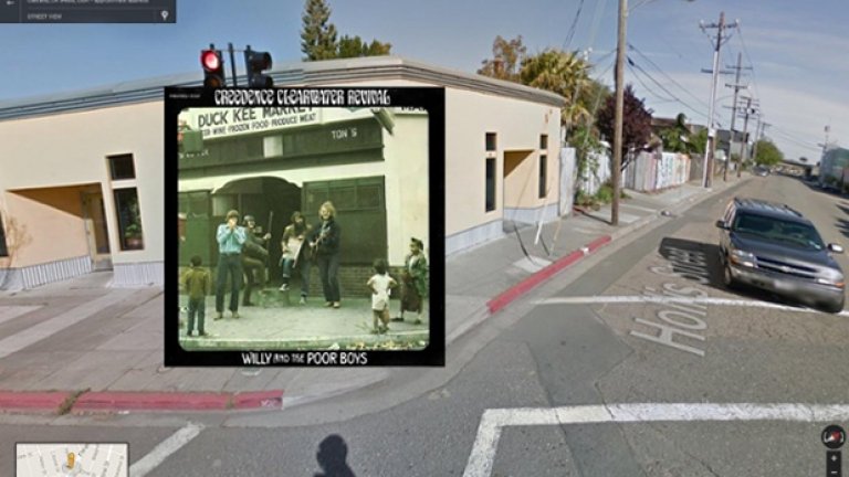 Willy and the Poor Boys на Creedence Clearwater Revival. "Кридънс" са показани иронично като улични музиканти за местните хлапета пред Рибния пазар на Холис Стрийт, Окланд, Калифорния през 1969. Сега магазинът е напълно реновиран.