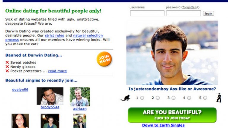 Обратната страна е Darwin Dating - само за красиви хора, според нечии критерии