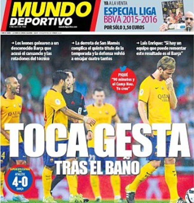 ... а "Мундо Депортиво" отбелязва, че на Барселона е нужен подвиг в реванша