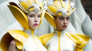 Това не е снимка. Нито тези жени, нито футуристичните им дрехи са истински. Това е изображение, генерирано от изкуствен интелект от нулата, т.е. не е и колаж. "Нарисувано" е от ИИ по заръка на фотографа Ивайло Петров и е базирано на негова идея. Именно с Ивайло си говорим за ролята на Midjourney и другите подобни алгоритми в света на изкуството и какво значат те за бъдещето на артистите.