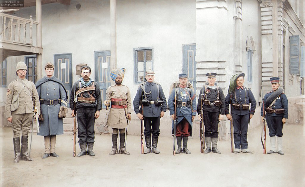 Troops_of_the_Eight-Nation_Alliance_(except_Russia)_that_fought_against_the_Boxer_Rebellion_in_China,_1900._From_the_left_Britain,_United_States,_Australia,_India,_Germany,_France,_Austri