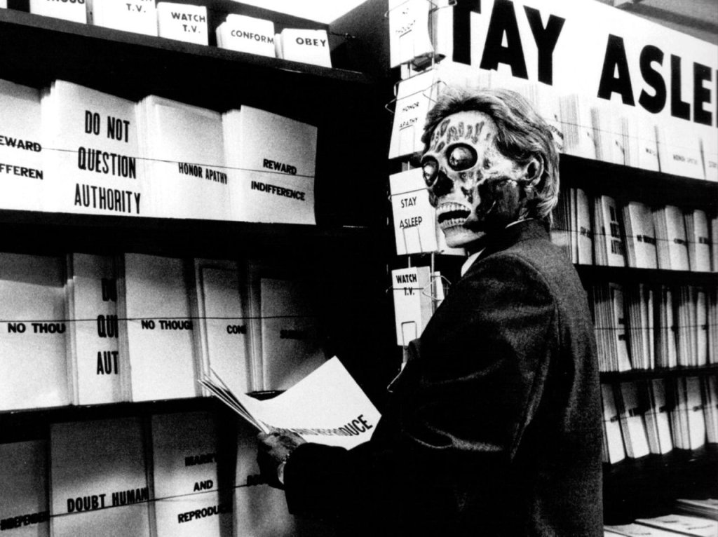 Те са сред нас (на английски: They Live) е по собствен сценарий на разказа на Рей Нелсън „В осем сутринта“
