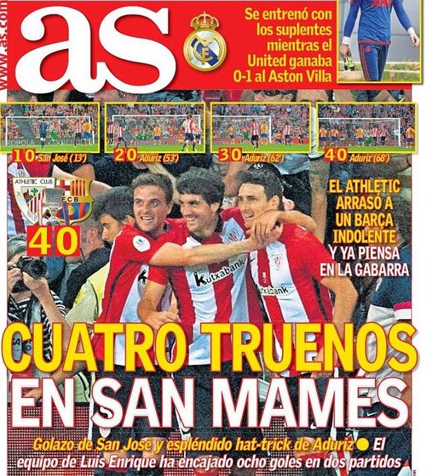 Мадридският "Ас" написа, че четири мълнии са ударили Барса на "Сан Мамес"