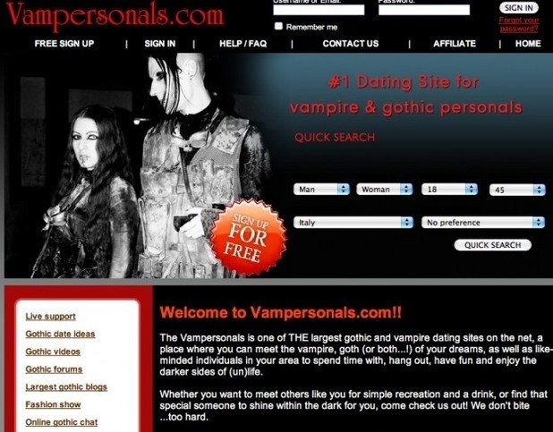 Вампирите и готик персонажите на вашите мечти ви чакат на Vampersonals.com
