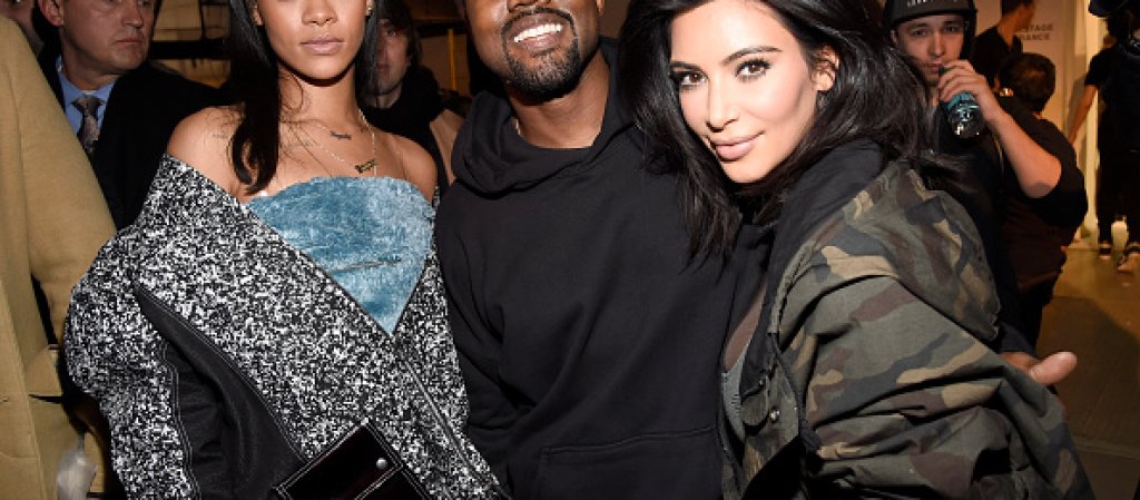 Кание Уест в компанията на Ким Кардашиан и Риана зад кулисите на adidas Originals x Kanye West YEEZY SEASON 1 fashion show