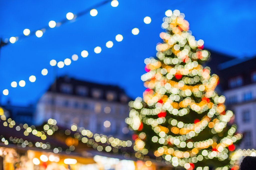 Christmas market on a fair defocused background